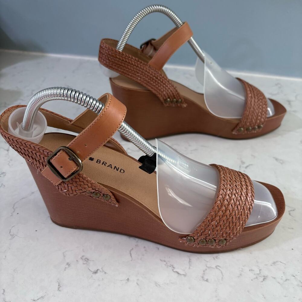 LUCKY BRAND Womens 8.5 Medium 39 Brown Tan Woven Heel Sandals Shoes